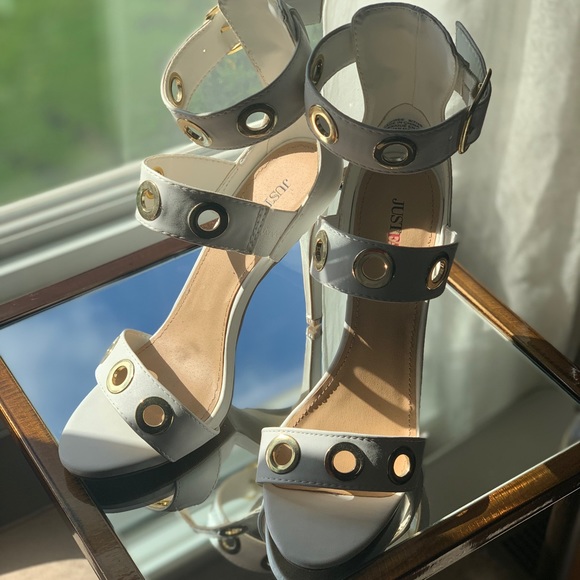 White/Gold Ankle Strap Heels - Picture 2 of 6
